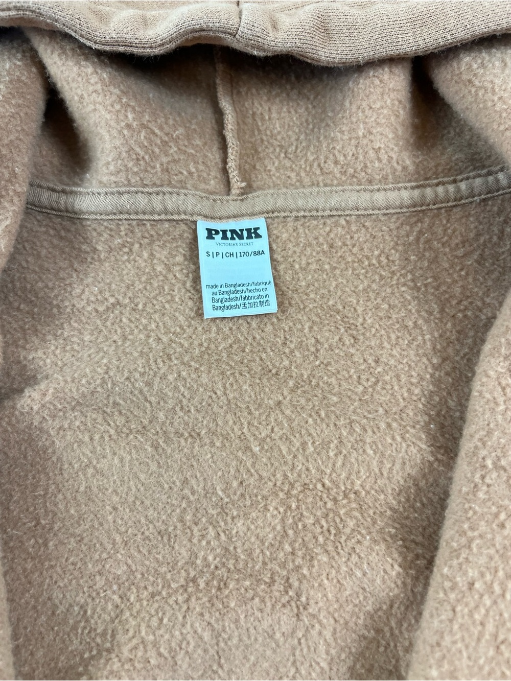 Victoria’s Secret Pink Full Zip Hoodie Jacket Varsity Logo Toffee Brown Small - Picture 6 of 9